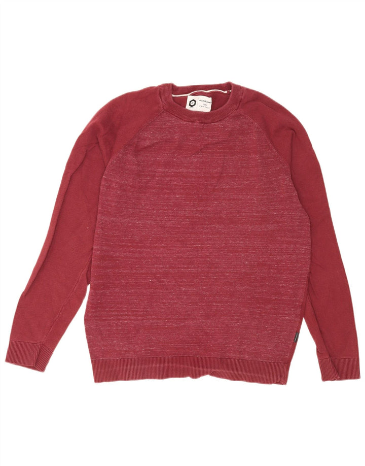 Jack & Jones Herren-Pullover mit Rundhalsausschnitt, mittelrot gefleckte Baumwolle