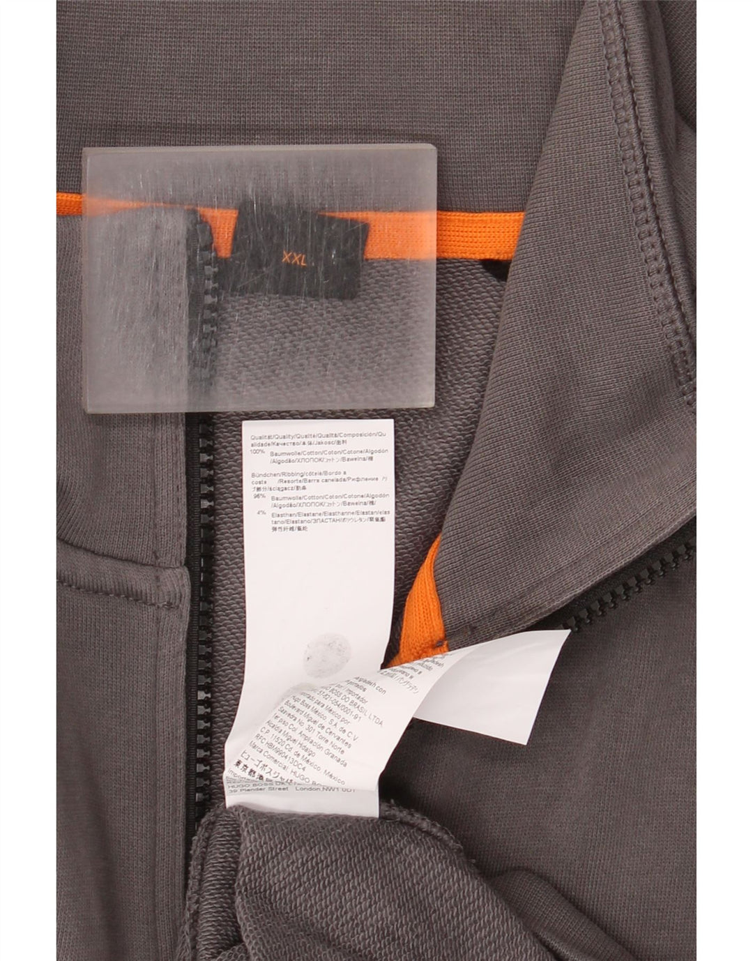 Hugo Boss Herren-Trainingsanzugoberteil, Jacke, 2XL, graue Baumwolle