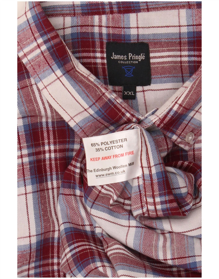 JAMES PRINGLE Herren Flanellhemd 2XL Burgunderrot kariert Polyester