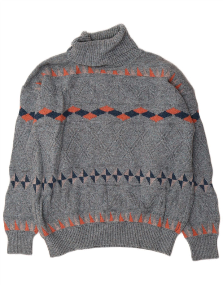 Baroni Rollkragenpullover für Herren, Größe 54, XL, blaue geometrische Wolle