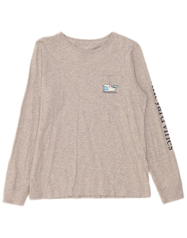 Vineyard Vines Womens Graphic Top Langarm UK 10 Small Grau meliert