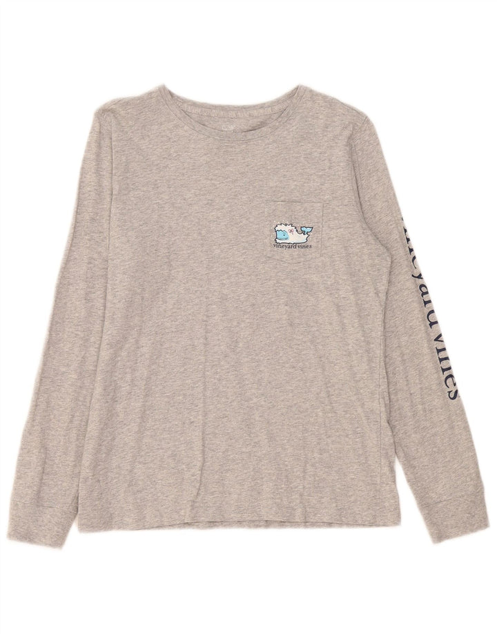 Vineyard Vines Womens Graphic Top Langarm UK 10 Small Grau meliert