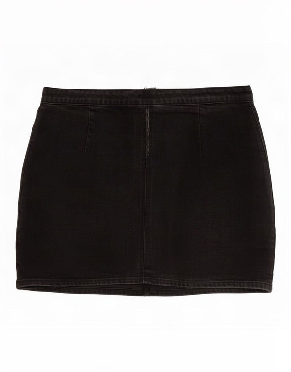 Topshop Damen-Mini-Jeansrock, Größe L, W34, schwarze Baumwolle