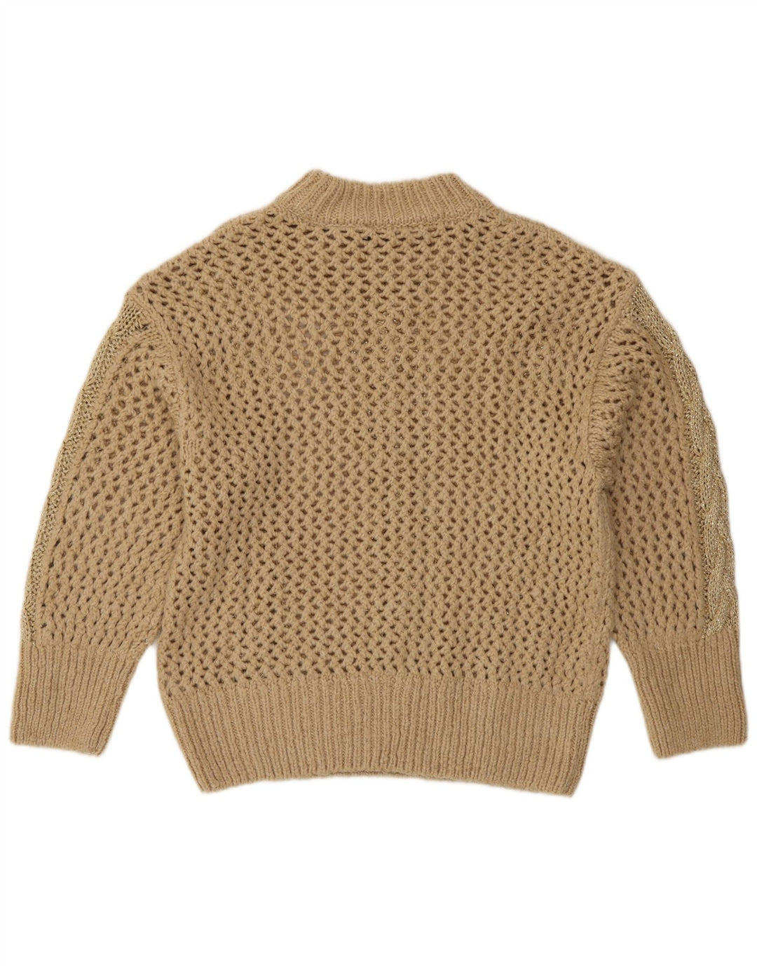 Zara Damen-Pullover mit Rollkragen, gehäkelt, Gr. 14, Mittelbeige