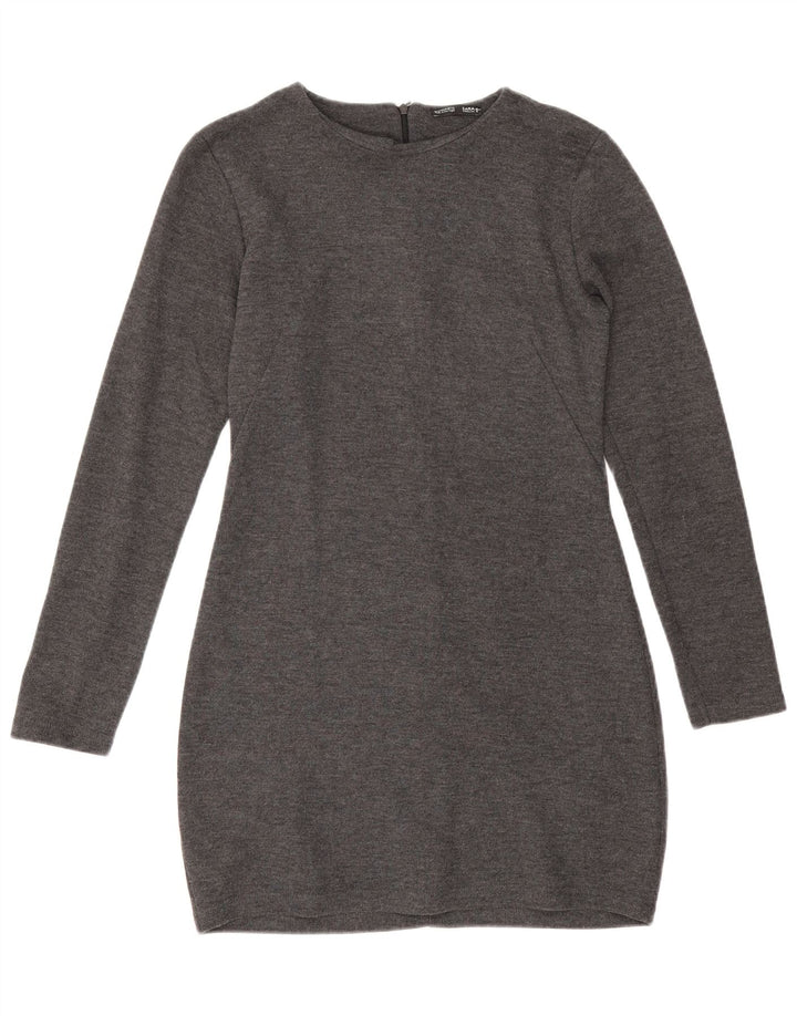 Zara Damen Langarm-Pulloverkleid UK 12 Mittelgrau
