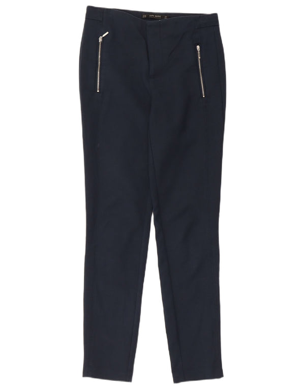 Zara Damen Skinny Hose XS Marineblau Baumwolle