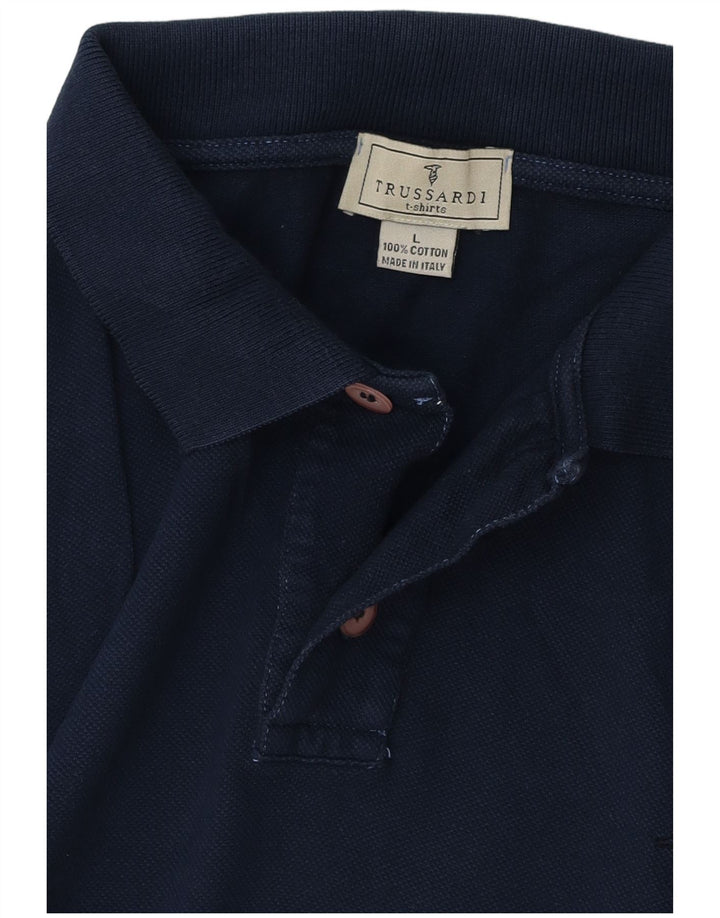 Trussardi Herren-Poloshirt, groß, marineblau, Baumwolle