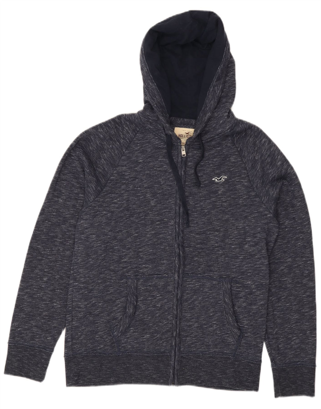 HOLLISTER Herren-Kapuzenpullover mit Reißverschluss, klein, marineblau gesprenkelte Baumwolle