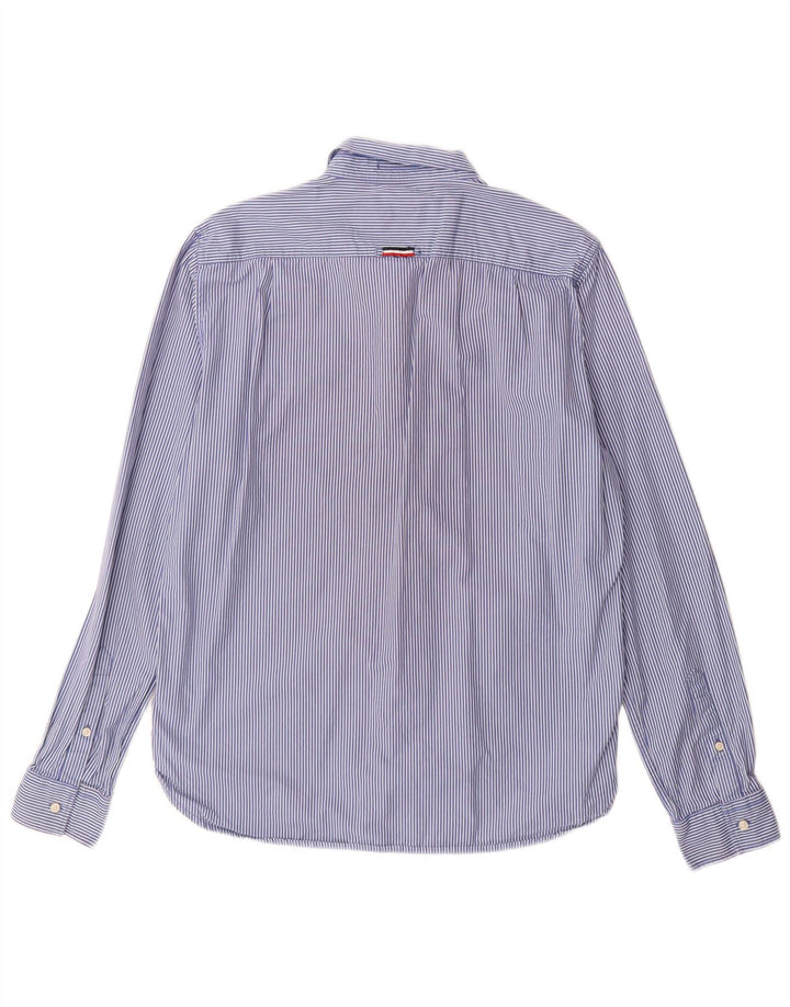 Superdry Herrenhemd XL, blaue Nadelstreifen-Baumwolle