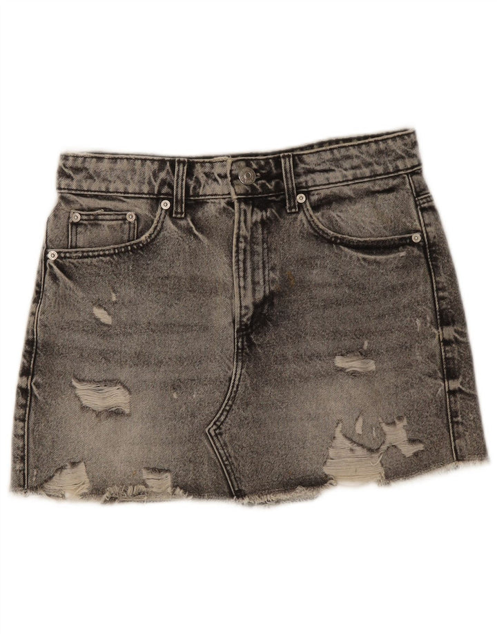 Zara Damen Jeansrock im Used-Look, Größe S, W26, Grau