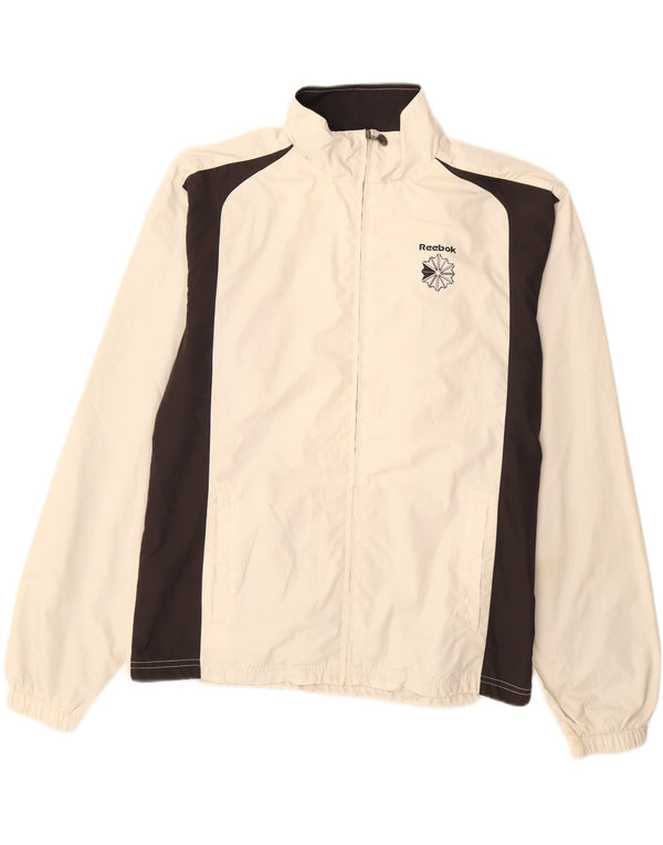 Reebok Herren-Trainingsanzug-Top-Jacke, groß, cremefarbenes Farbblock-Polyester