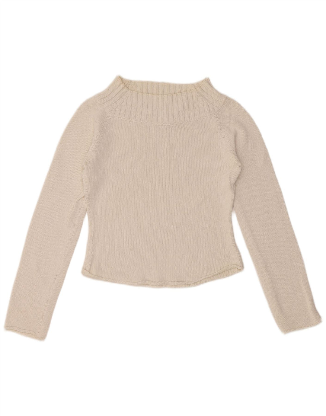 SISLEY Damen Crop Rollkragenpullover Pullover UK 10 Small Weiße Baumwolle