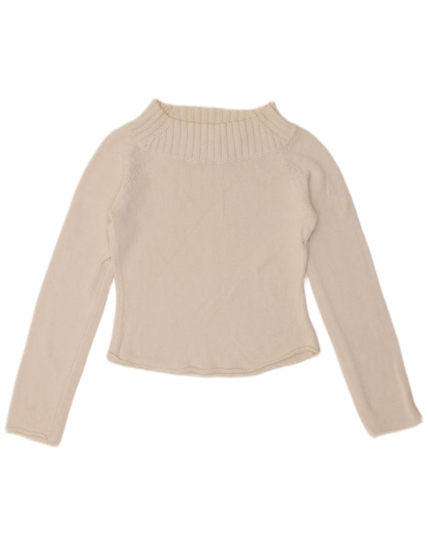 SISLEY Damen Crop Rollkragenpullover Pullover UK 10 Small Weiße Baumwolle