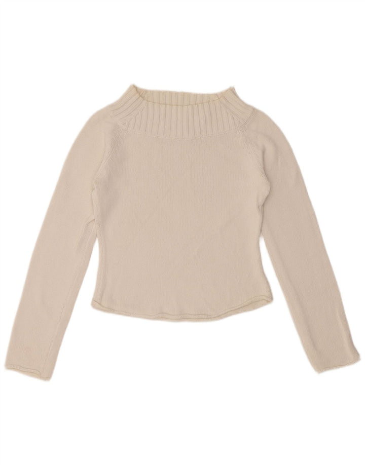SISLEY Damen Crop Rollkragenpullover Pullover UK 10 Small Weiße Baumwolle