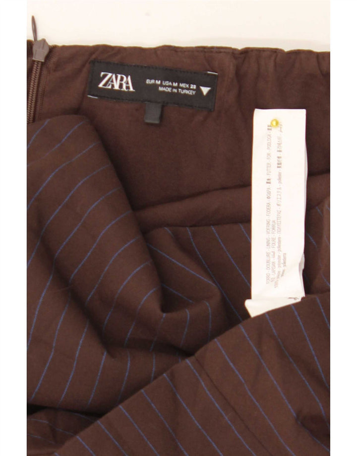Zara Damen Trägerloses Kleid UK 12 Mittelbraunes Nadelstreifen-Polyester