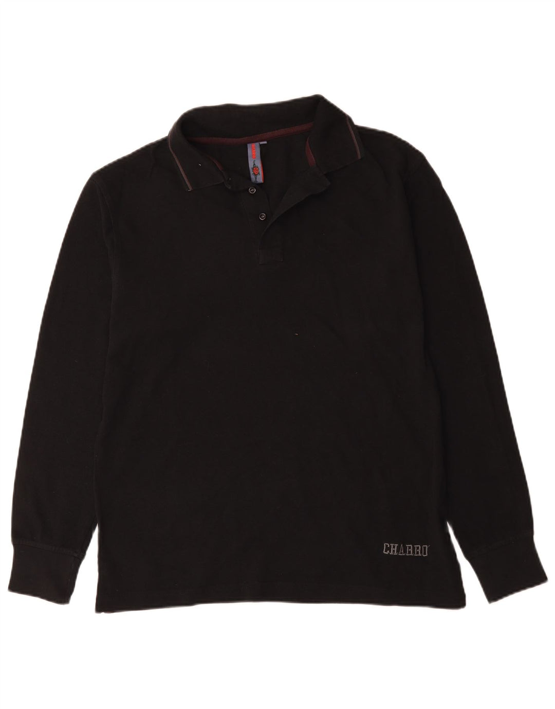 Charro Herren-Langarm-Poloshirt, groß, schwarze Baumwolle