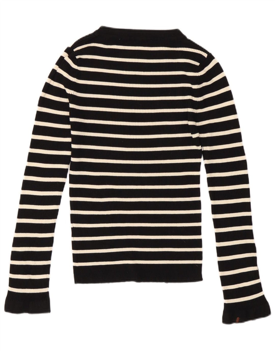 Zara Damen Top Langarm UK 10 Small Schwarz gestreifte Viskose
