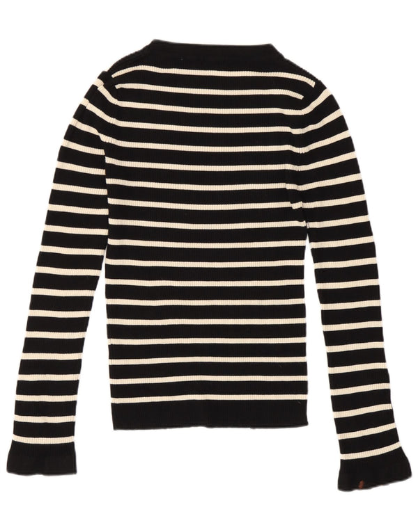 Zara Damen Top Langarm UK 10 Small Schwarz gestreifte Viskose