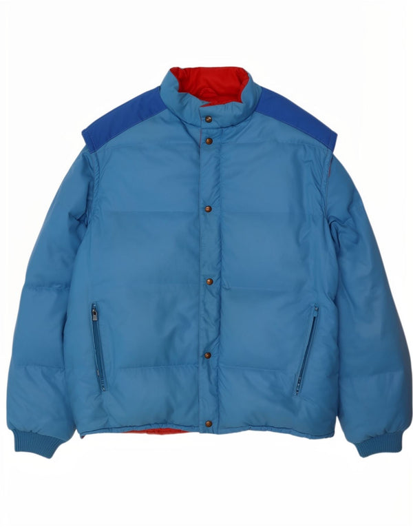 Vintage Herren Wattierte Jacke UK 38 Mittelblaue Colourblock-Baumwolle