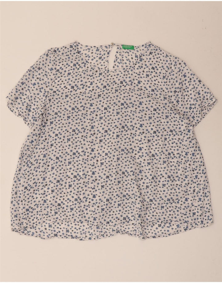 Benetton Damen-Blusenoberteil, UK-Größe 44, Größe L, weiß geblümt