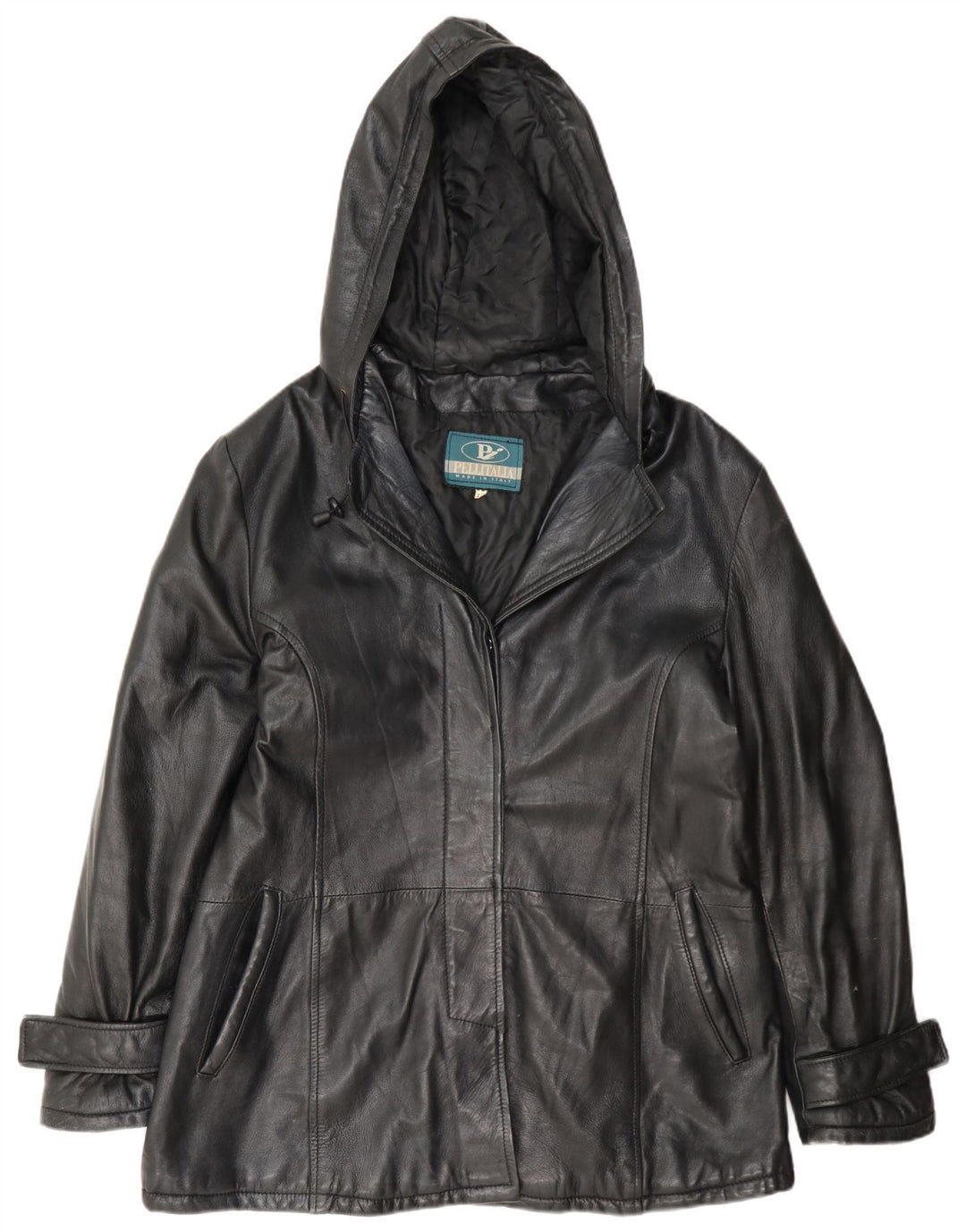 Pellitalia Damen Lederjacke mit Kapuze UK 18 XL Schwarz