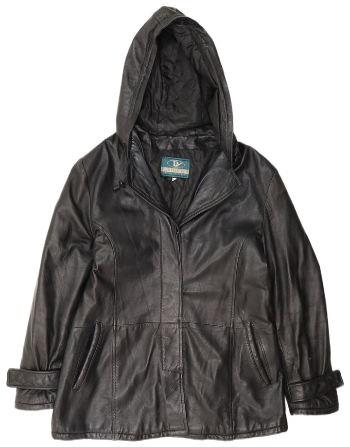 Pellitalia Damen Lederjacke mit Kapuze UK 18 XL Schwarz