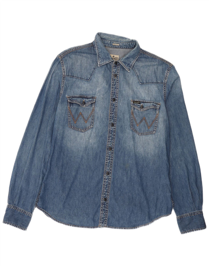Wrangler Herren-Jeanshemd mit normaler Passform, XL, blaue Baumwolle