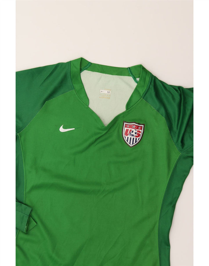 NIKE Womens Graphic Top Long Sleeve UK 14 Medium Green Colourblock Vintage Nike and Second-Hand Nike from Messina Hembry 