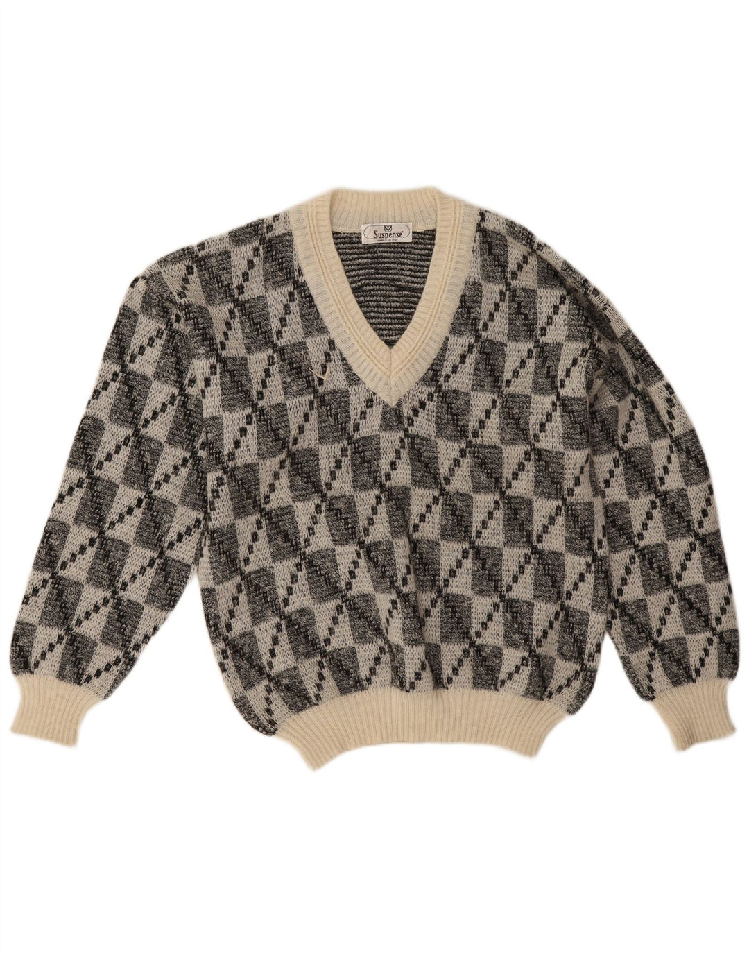 Suspense Herren-Pullover mit V-Ausschnitt IT 50 Mittelschwarzes geometrisches Acryl
