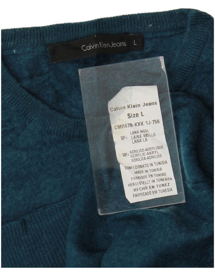 Calvin Klein Jeans Damen-Pullover mit Rundhalsausschnitt, UK 16, große blaue Wolle