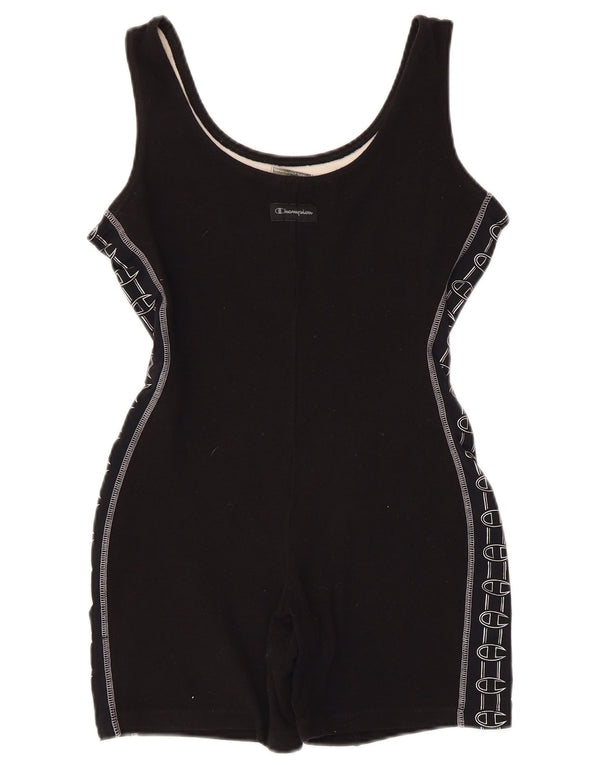 Champion Womens Graphic Ärmelloser Playsuit UK 14 Large Schwarze Baumwolle