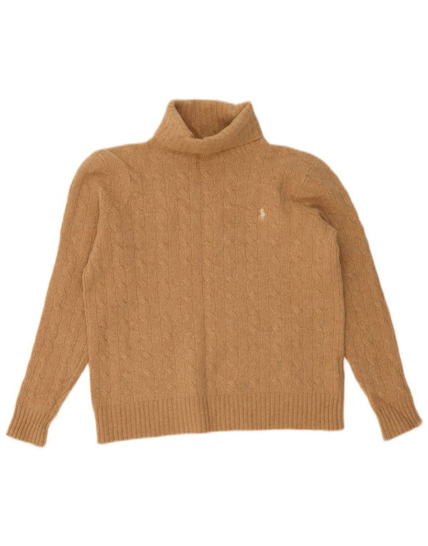 Rollkragenpullover für Damen von Polo Ralph Lauren, UK 16, Größe L, beige Wolle