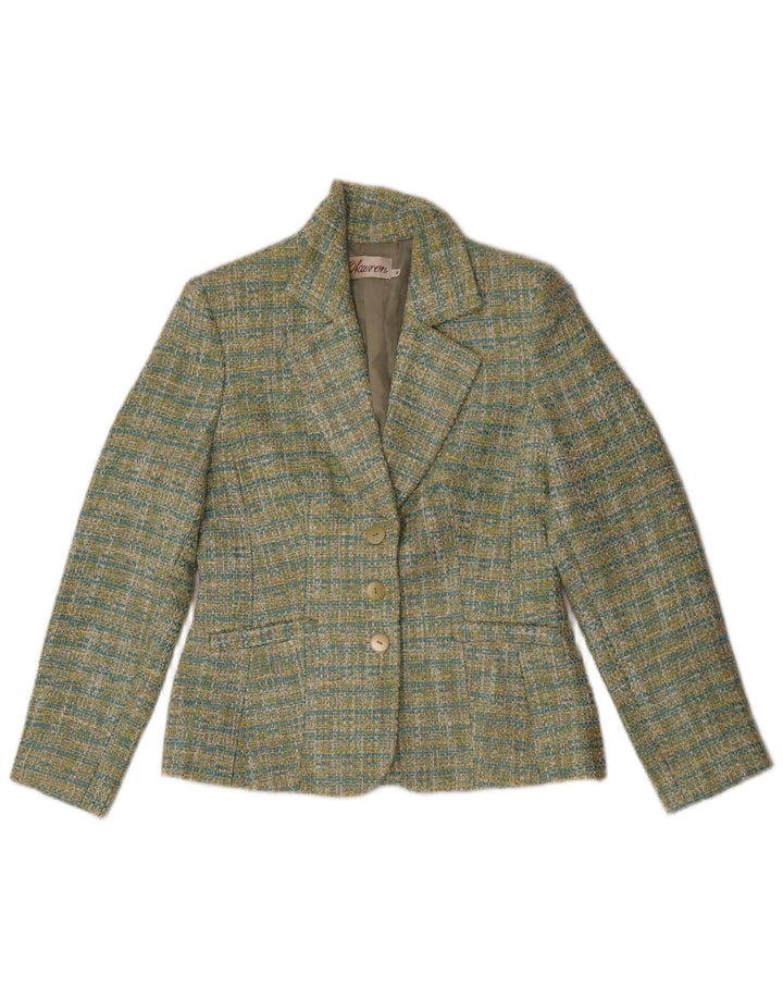 Vintage Damen Blazerjacke mit 3 Knöpfen, Größe 40, klein, grün kariert, Polyester