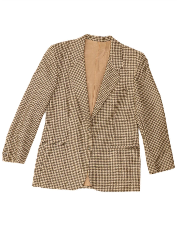 Anna Damen 2-Knopf-Blazerjacke IT 44 Mittelbeige Wolle mit Hahnentrittmuster