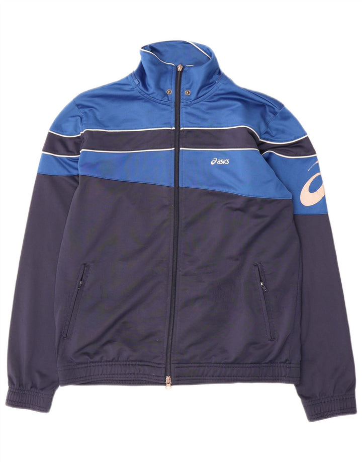 Asics Herren-Trainingsanzugoberteil mit Grafik, Größe S, Marineblau, Farbblock