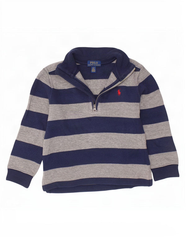 Polo Ralph Lauren Jungenpullover mit Reißverschluss am Hals, 3–4 Jahre, Marineblau gestreift