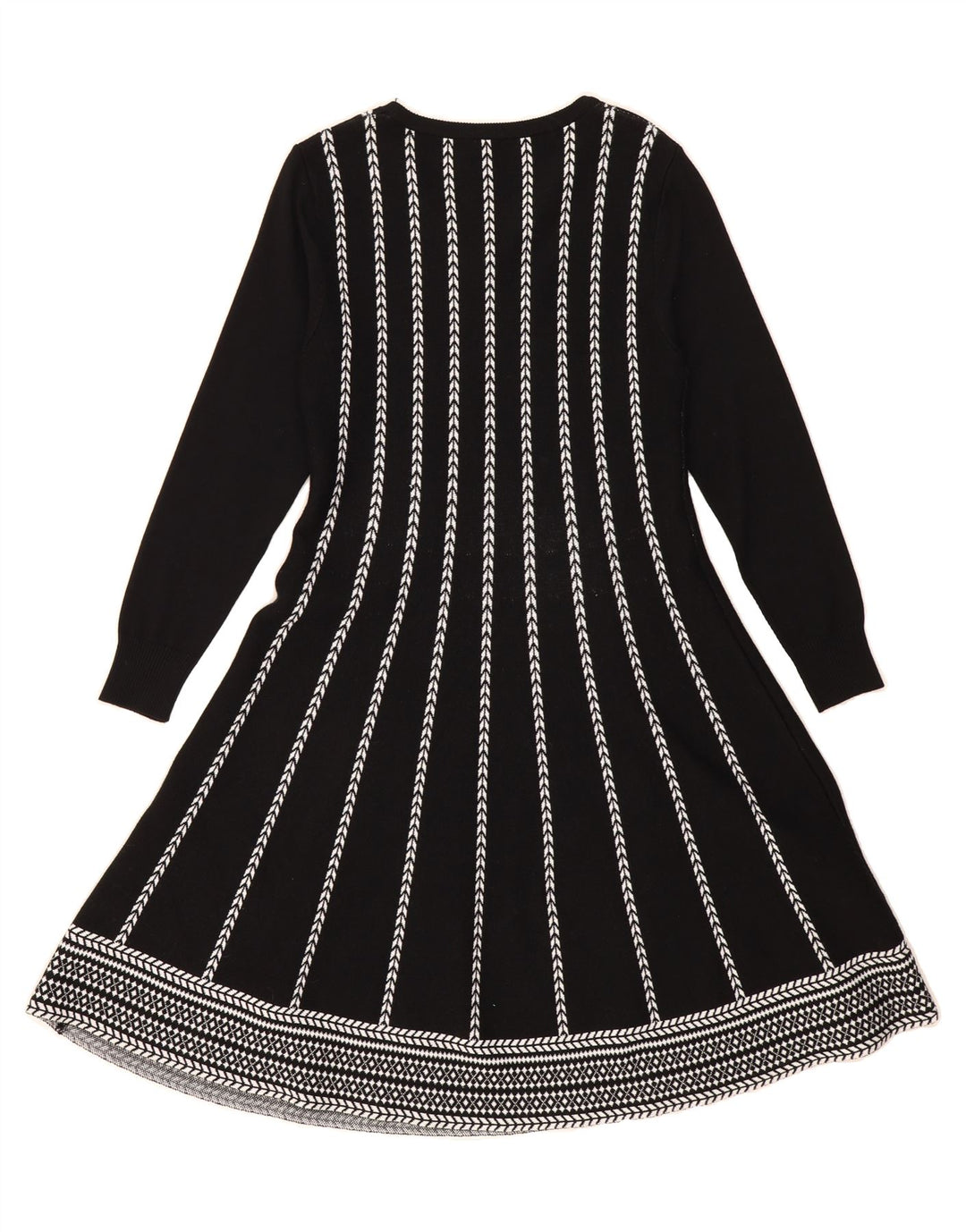 VINTAGE Womens Knit A-Line Dress UK 12 Medium Black Striped Polyamide Vintage Vintage and Second-Hand Vintage from Messina Hembry 