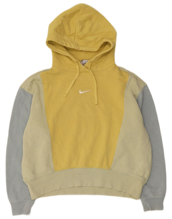 Nike Damen-Pullover mit übergroßem Kapuzenpullover, Gr. 6, XS, gelbe Colourblock-Baumwolle
