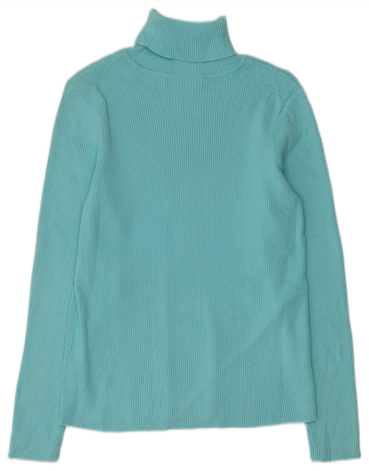 RALPH LAUREN Damen-Pullover mit Rollkragen, Gr. 14, Größe L, Blau, Baumwolle