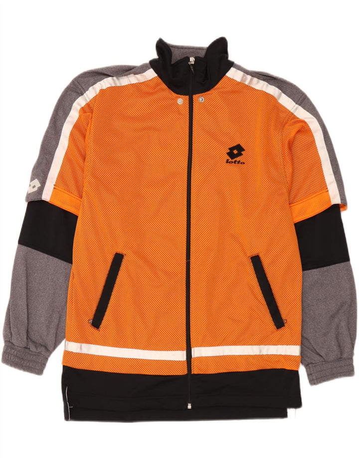 Lotto Herren-Trainingsanzugoberteil mit Grafik, Größe S, orangefarbenes Farbblock-Polyester