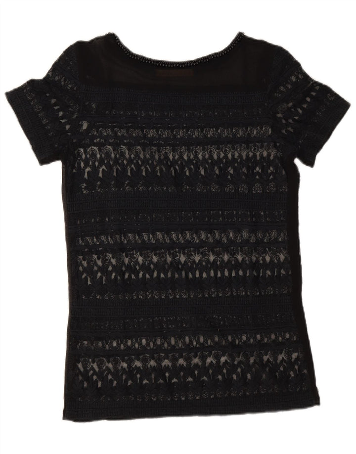 Zara Damen Spitzen-Top, durchsichtig, UK 6 XS, Marineblau