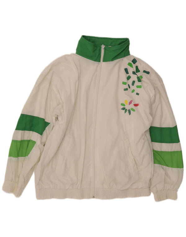 Vintage Herren-Windbreaker-Jacke mit Grafik, UK 40, Größe L, Weiß, Farbblock