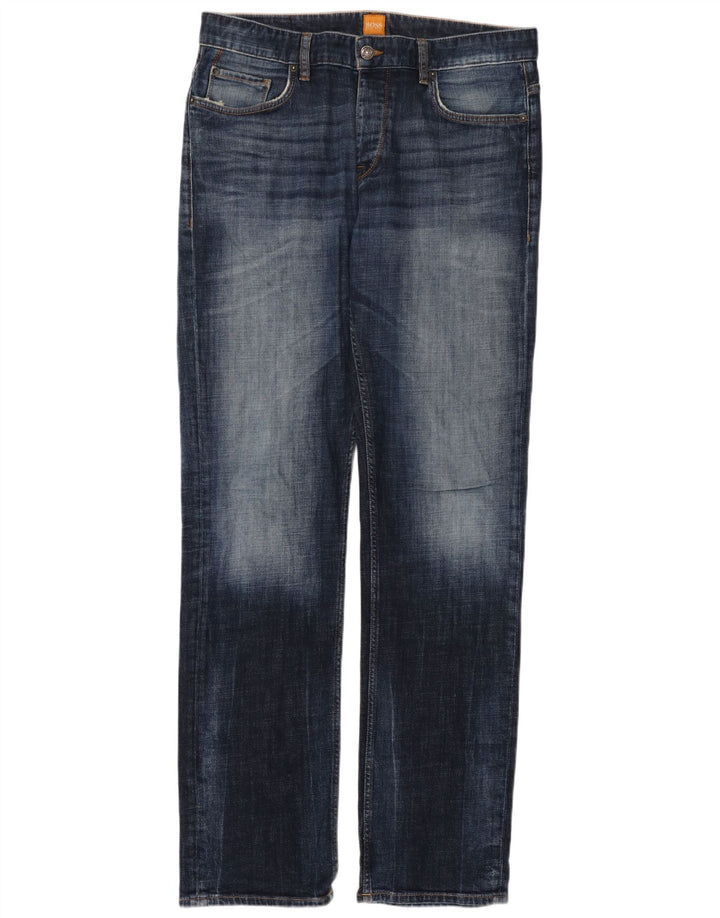 Hugo Boss Herren Straight Jeans W34 L36 Blaue Baumwolle