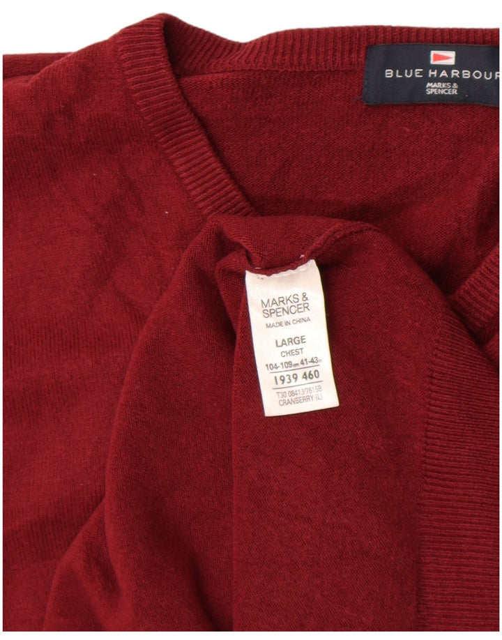 Marks & Spencer Herren-Pullover mit V-Ausschnitt, großes rotes Acryl