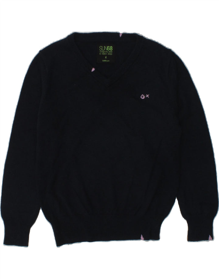 SUN68 Girls V-Neck Jumper Sweater 3-4 Years Navy Blue Cotton | Vintage Sun68 | Thrift | Second-Hand Sun68 | Used Clothing | Messina Hembry 