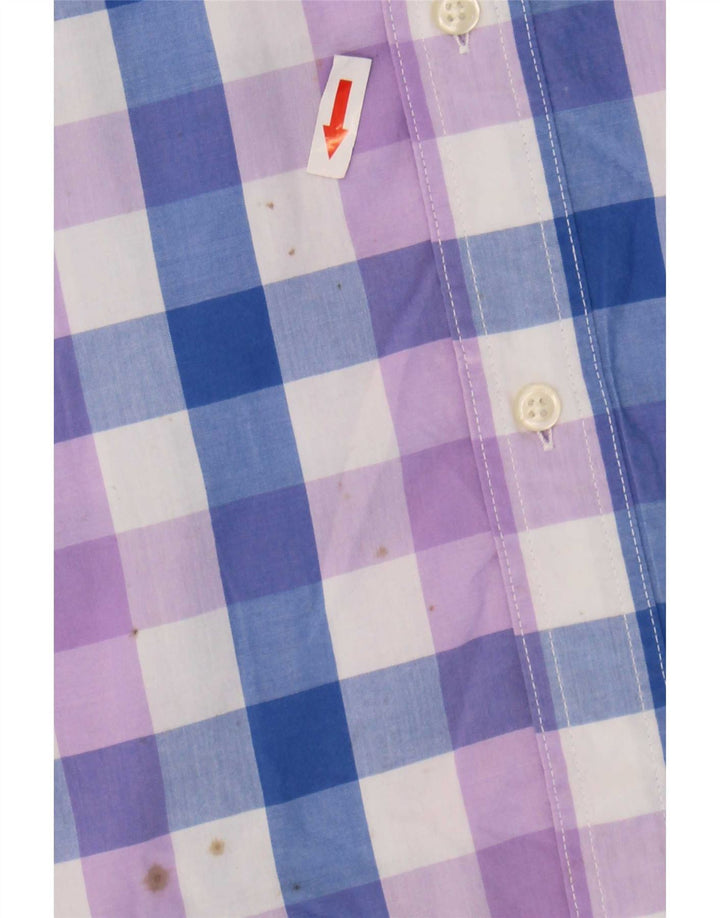 Chaps Pflegeleichtes Herren-Kurzarmhemd 2XL aus blauer Gingham-Baumwolle