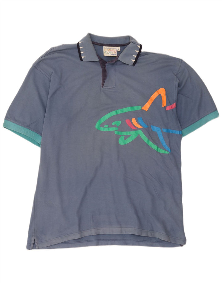 Reebok Herren-Poloshirt mit Grafik, groß, aus blauer Baumwolle