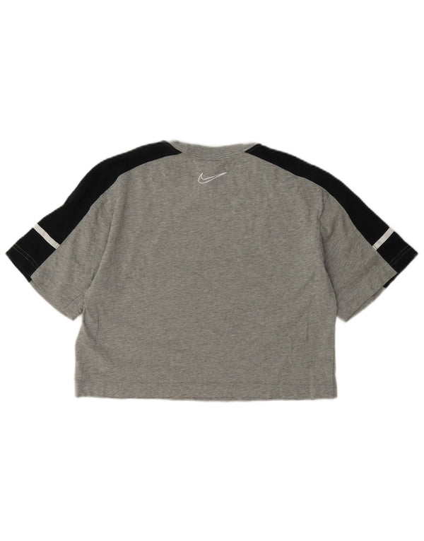 Nike Damen Crop Graphic T-Shirt Top UK 8 Small Graue Colourblock-Baumwolle