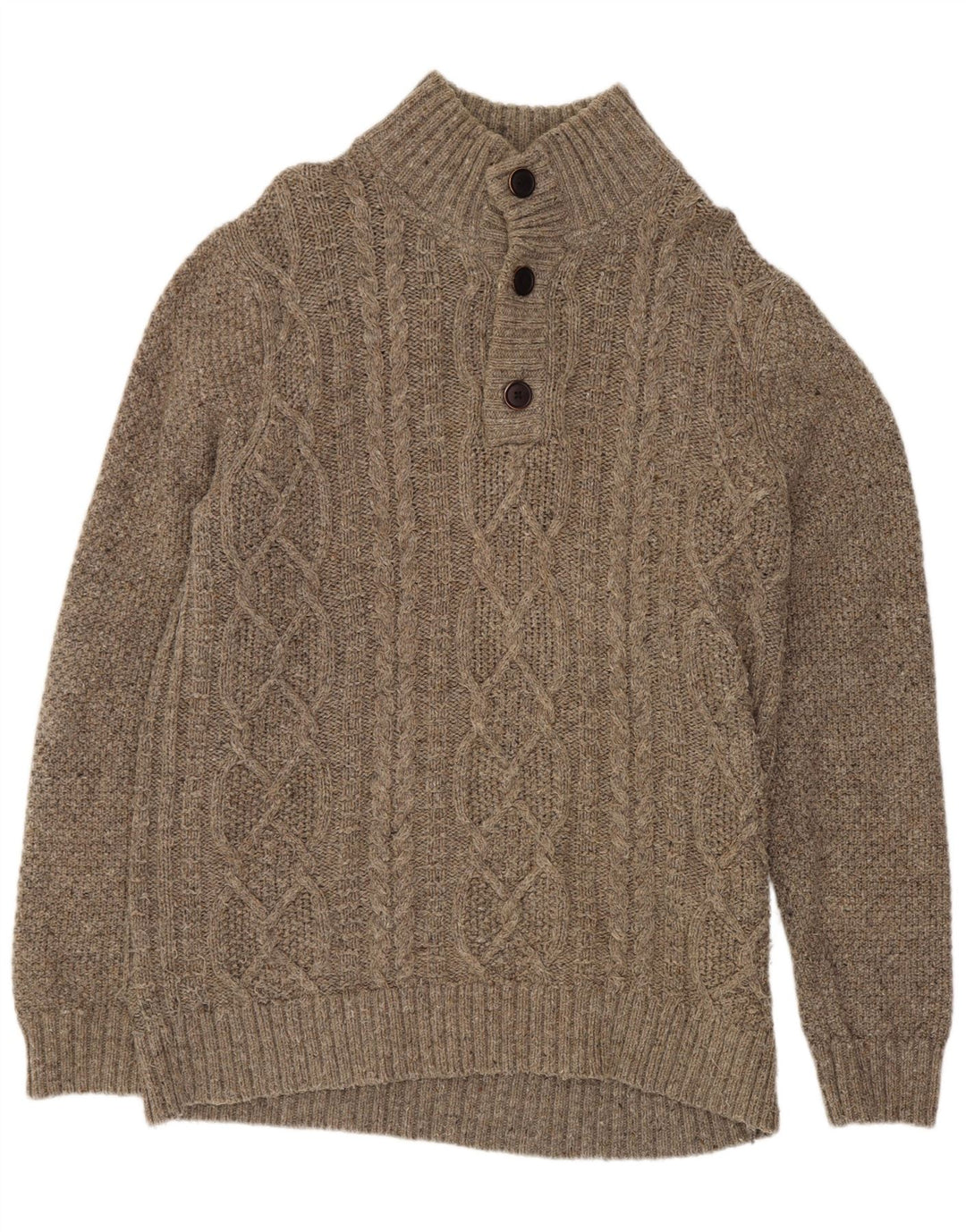Fat Face Herren-Pullover mit Knopfkragen, XL, braun gefleckte Wolle
