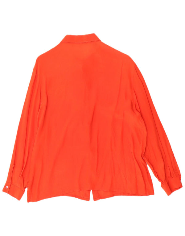 Vintage Damen übergroße Hemdbluse IT 50 XL Orange Blumenseide